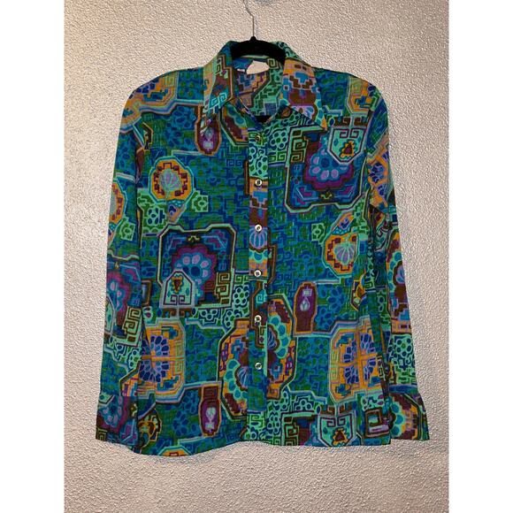 Vintage Artsy Old Money Coquette Edgy Stained-glass Abstract Button Cuffs Top - Picture 1 of 7